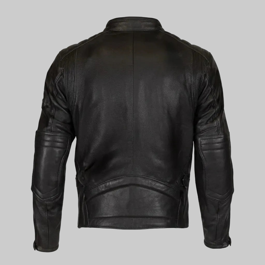 Black Sheepskin Leather Cafe Racer Jacket For Men