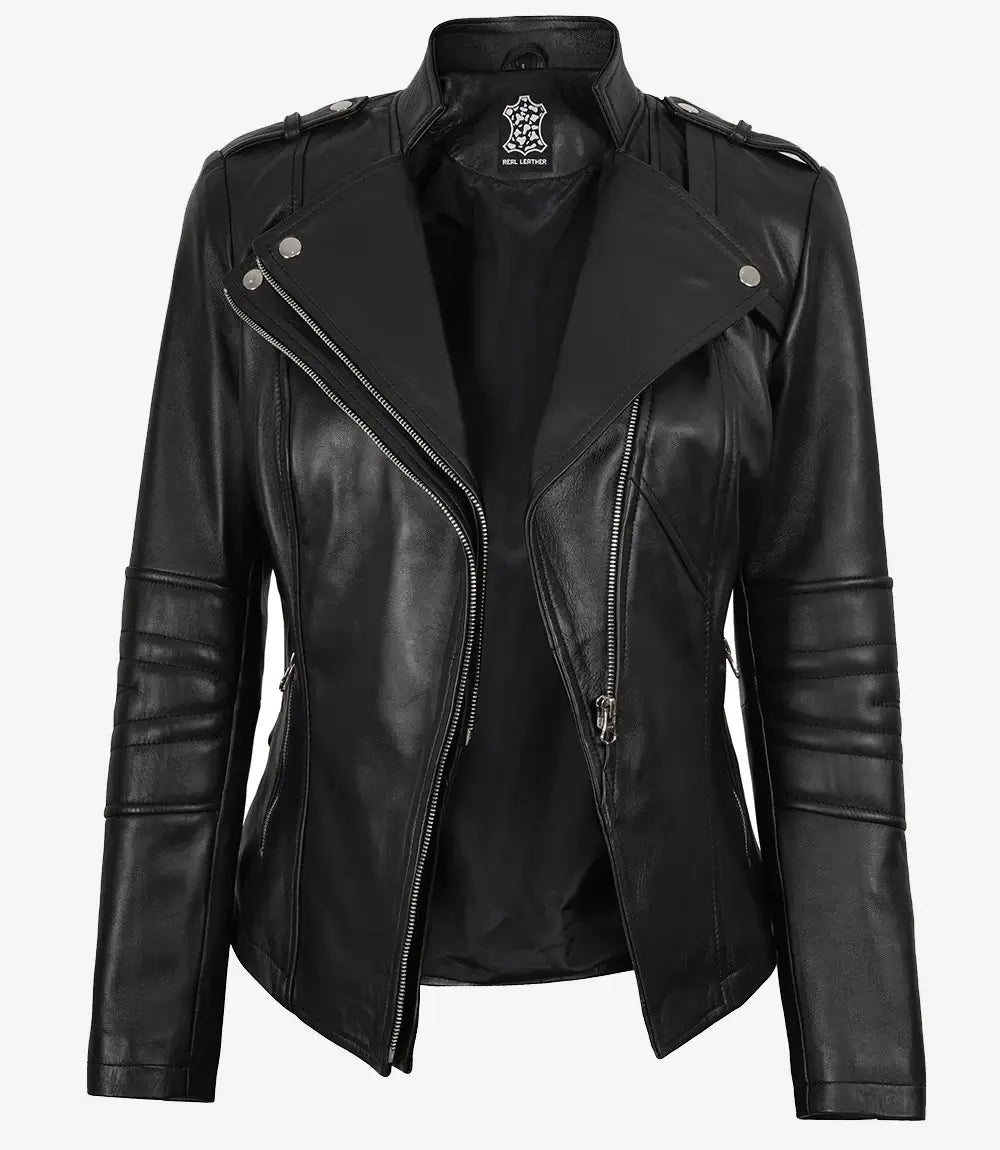 Women's Black Lambskin Leather Biker Style Jacket