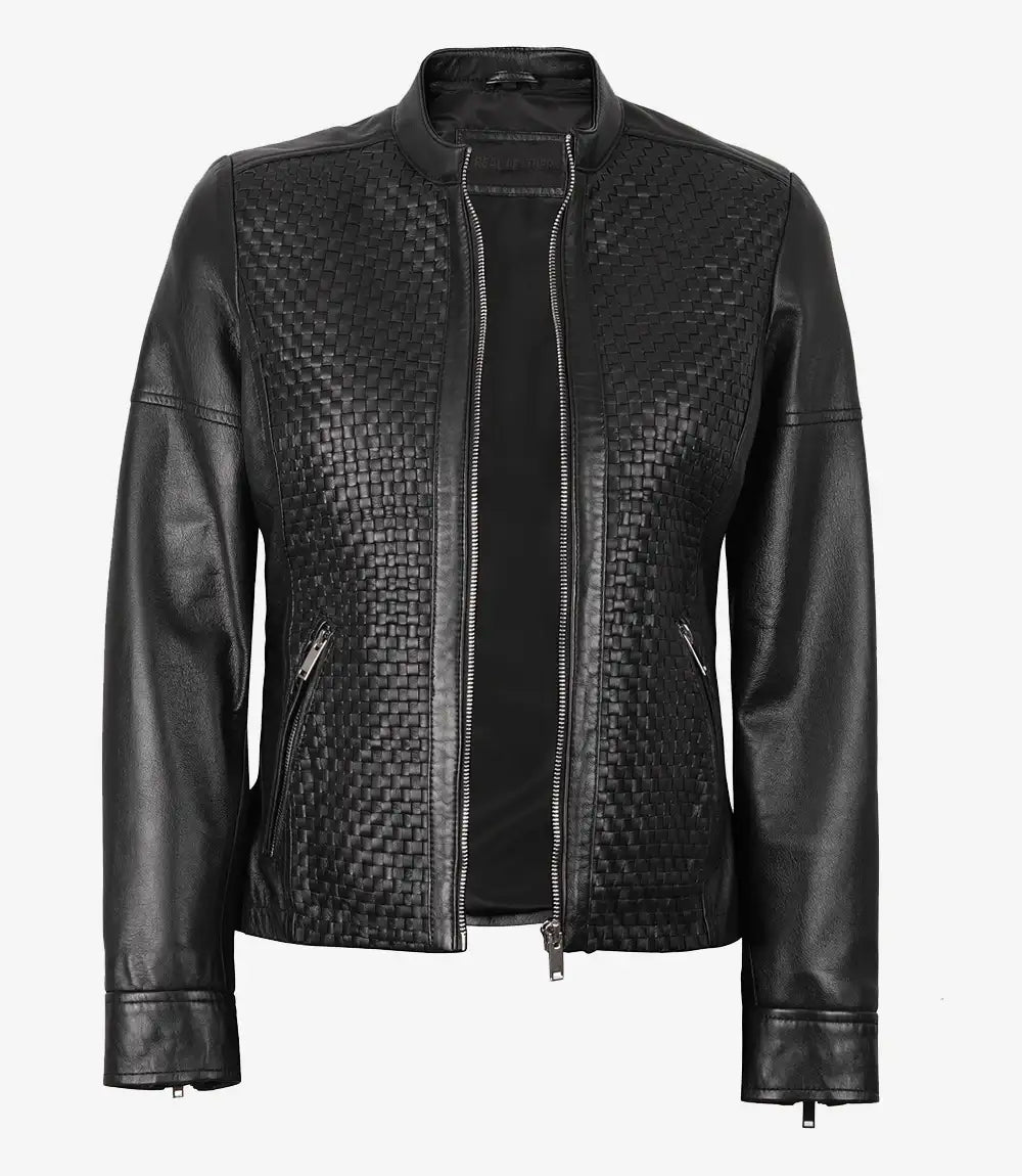 Women's Black Maude Textured Lambskin Leather Jacket