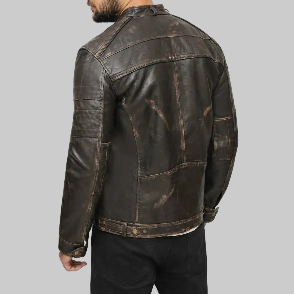Brown Cafe Racer Leather Biker Jacket For Men