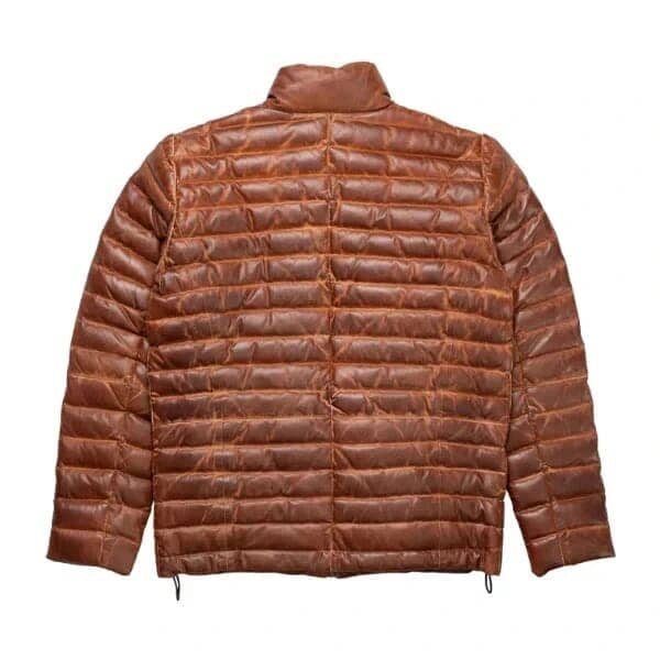 Brown Sheepskin Leather Puffer Jacket For Men 