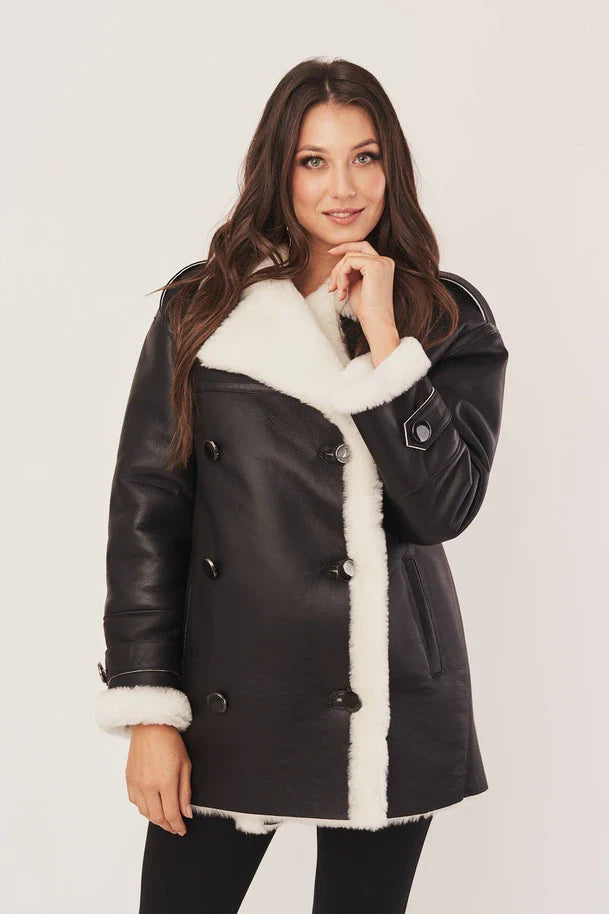 Women's Black Oversized Sheepskin Shearling Jacket
