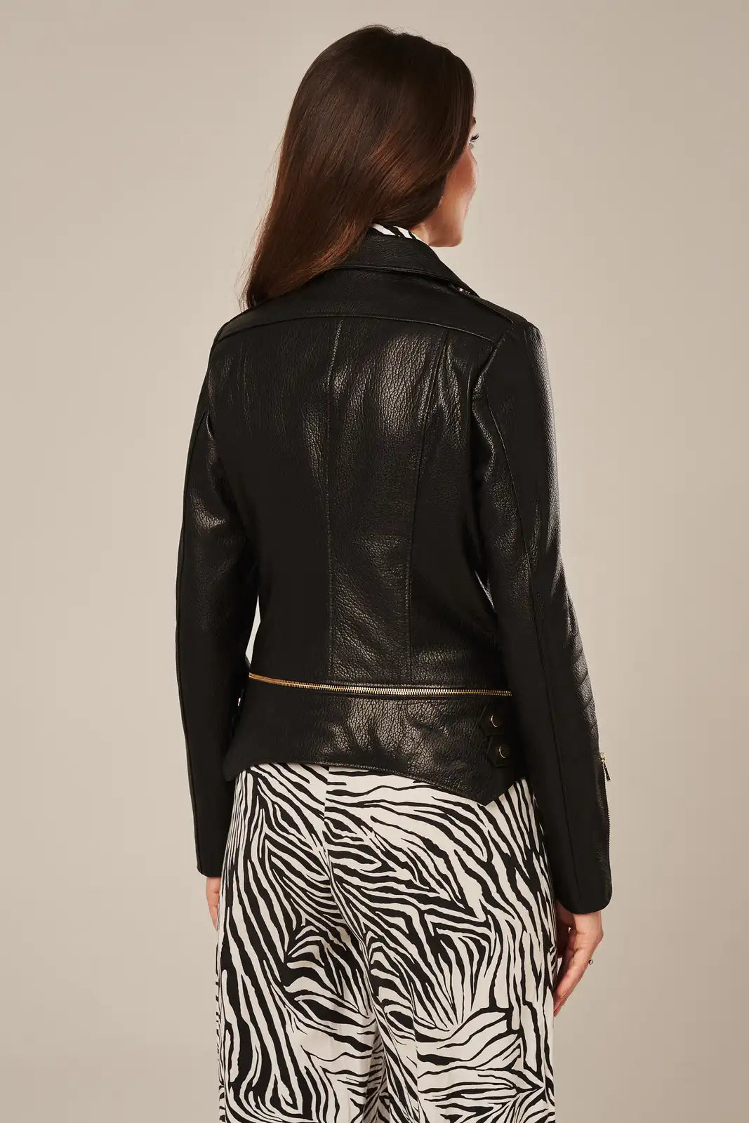 Calen - Women's Black Sheepskin Leather Biker Jacket