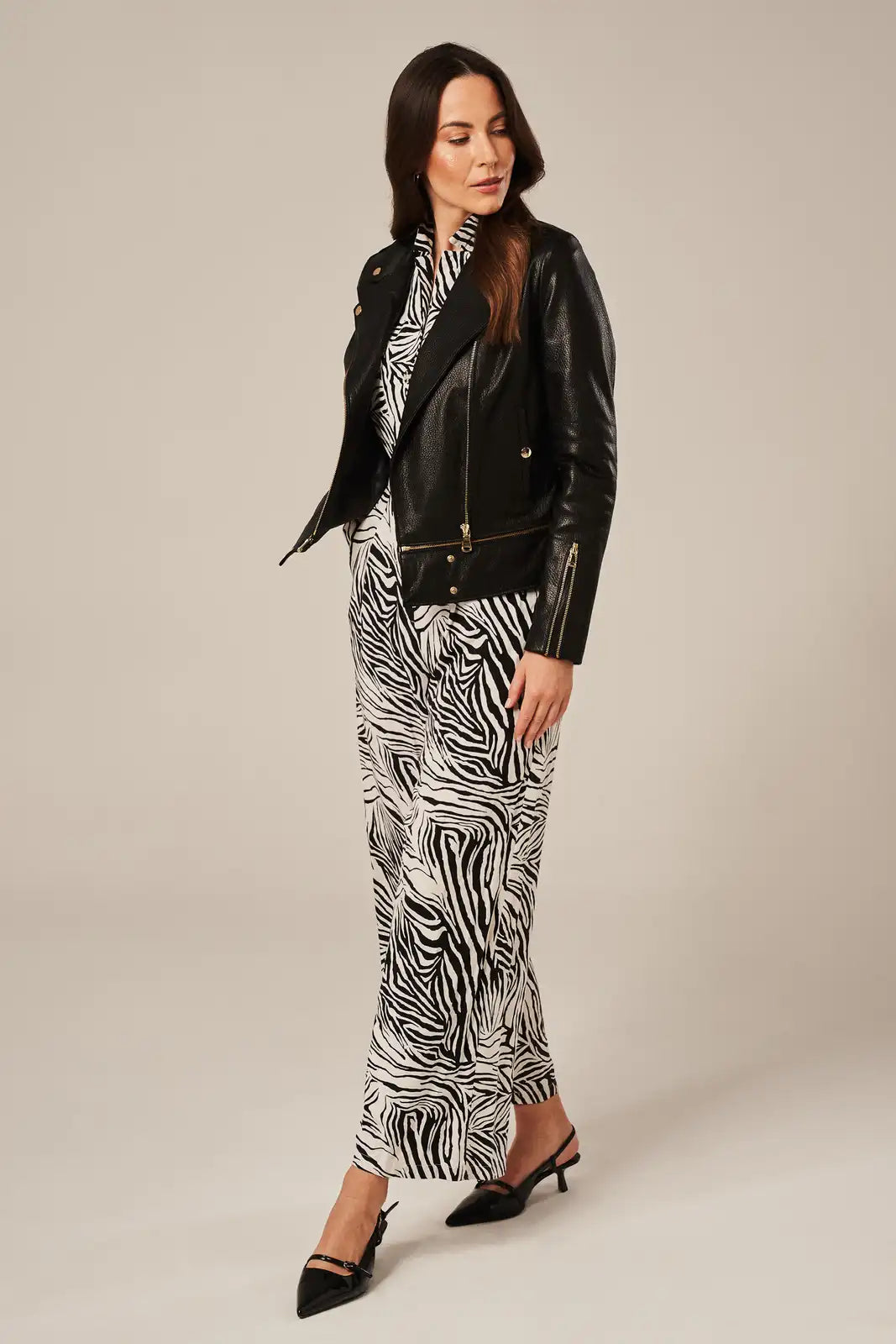 Calen - Women's Black Sheepskin Leather Biker Jacket