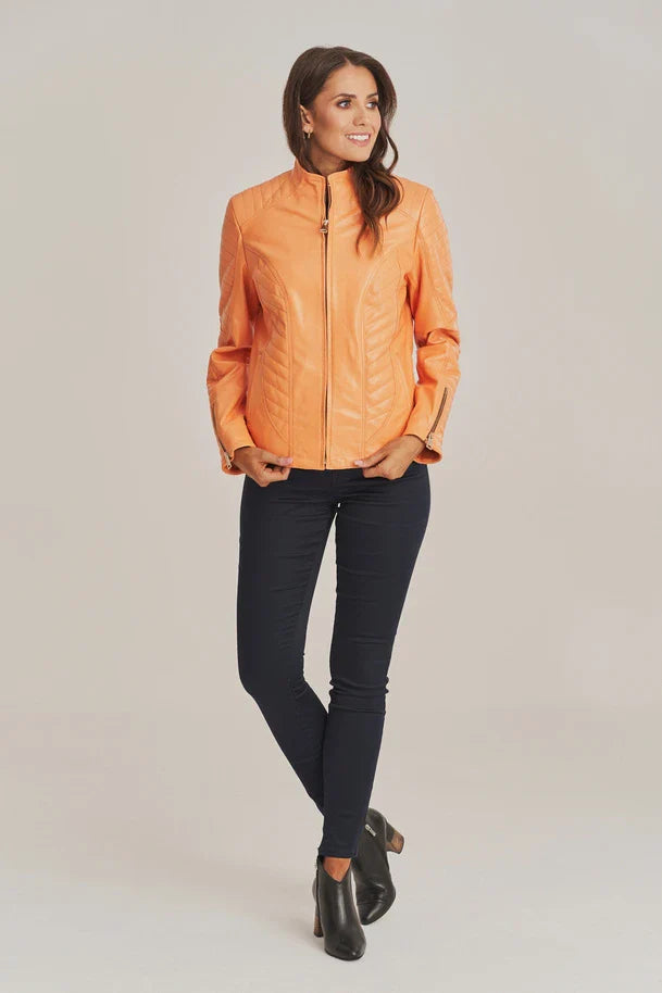 Calynne - Women's Padded Orange Sheepskin Leather Jacket