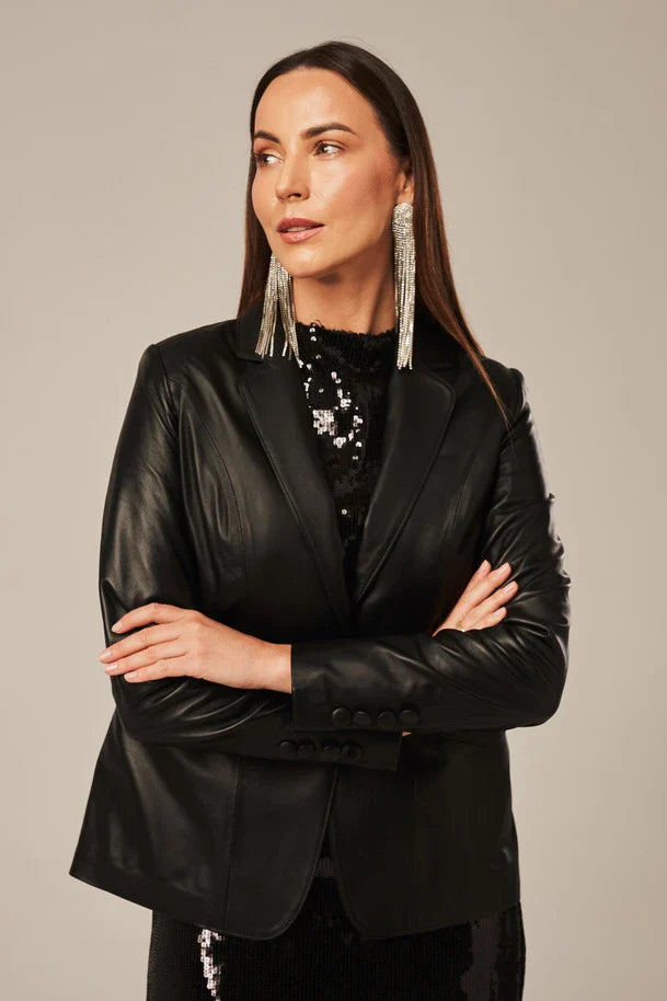 Calythe - Women's Black Sheepskin Leather Blazer