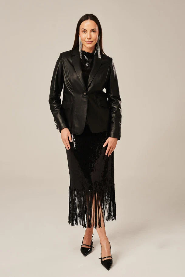 Calythe - Women's Black Sheepskin Leather Blazer