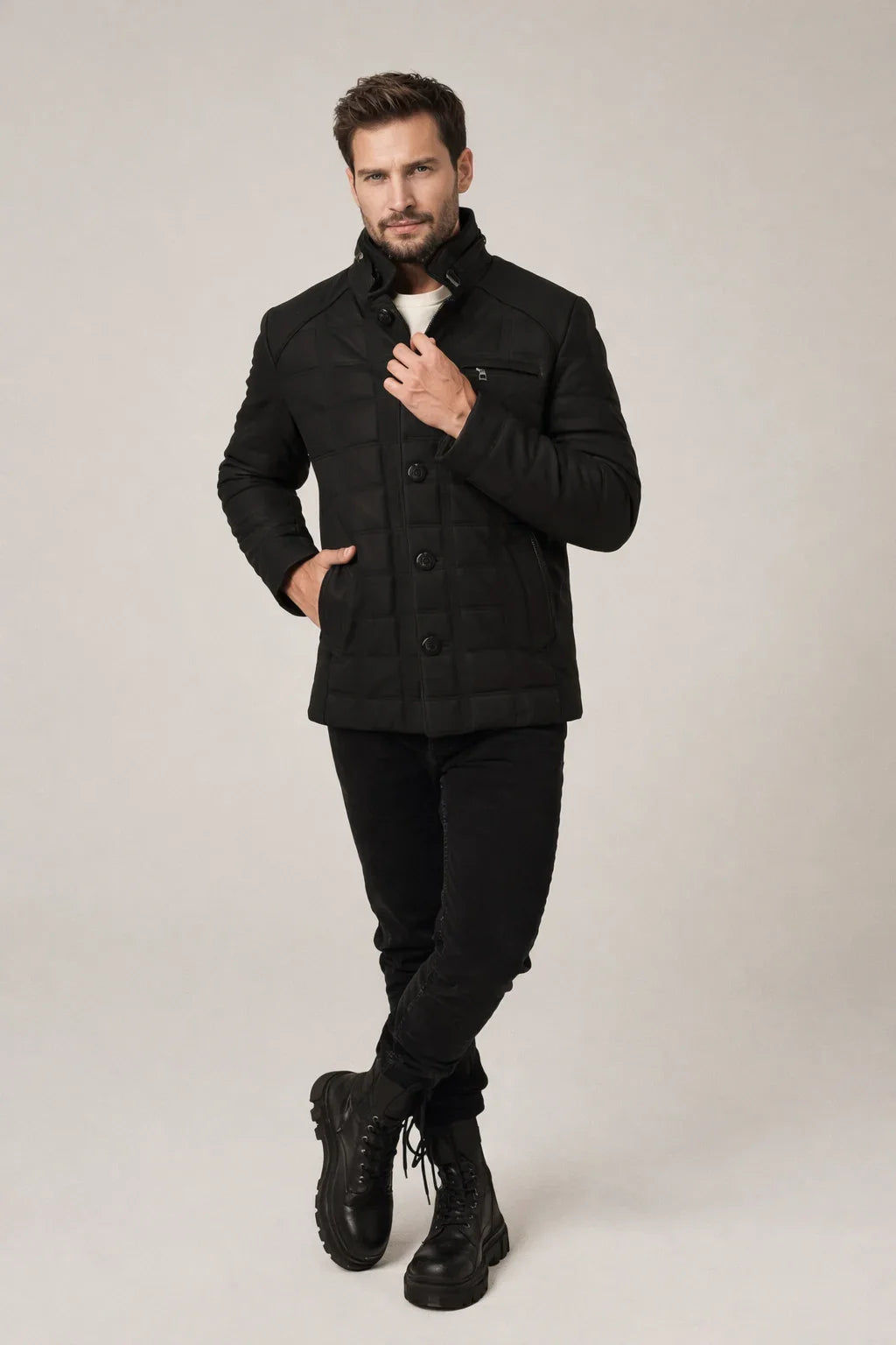 Cassian - Men's Black Leather Quilted Jacket
