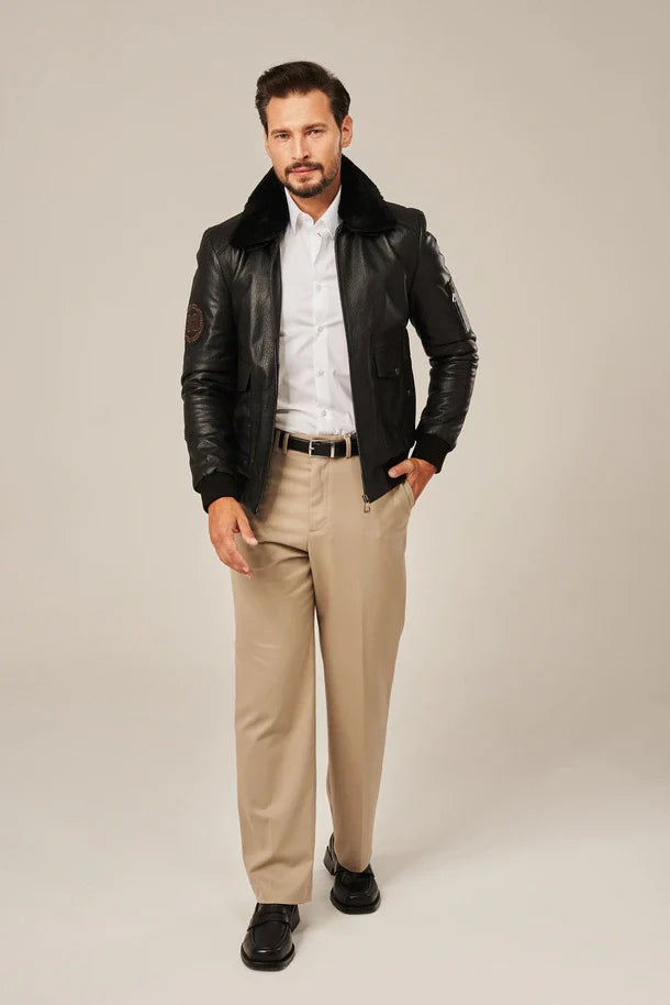 Cayden - Men's Black Bomber Style Flight Leather Jacket