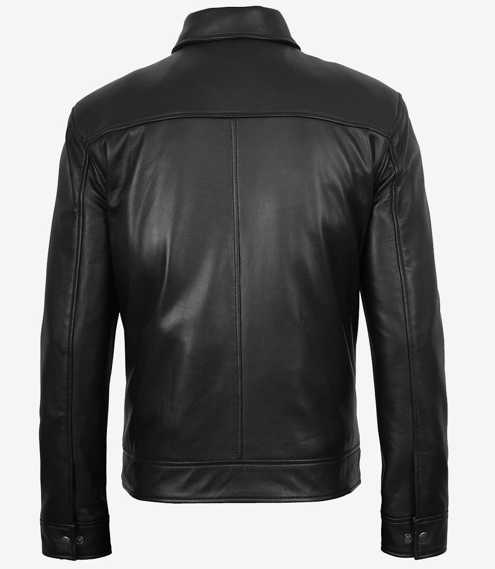 Classic Black Leather Harrington Jacket for Men