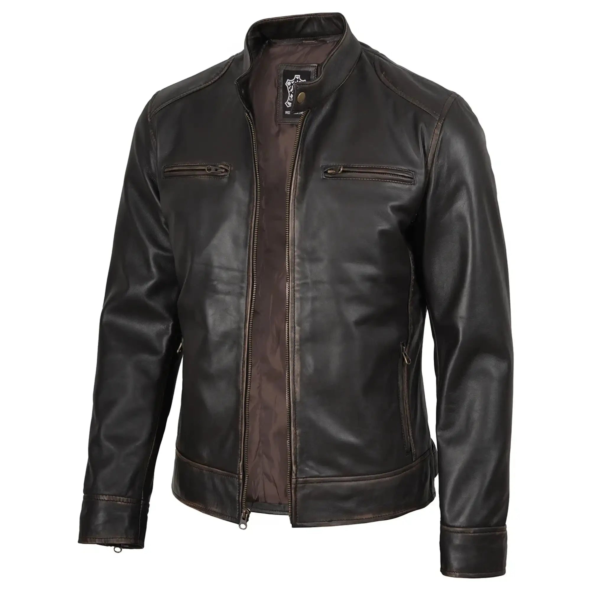 Black leather jacket on a white background