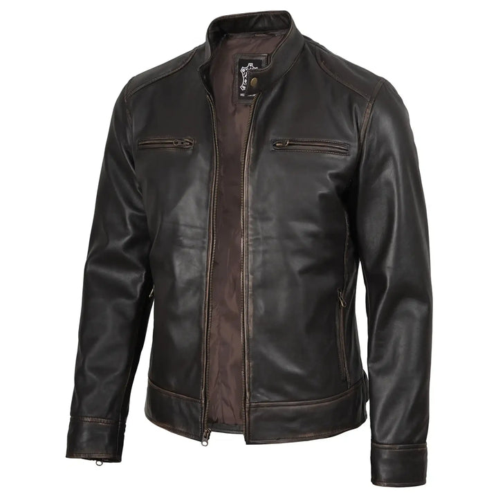 Black leather jacket on a white background