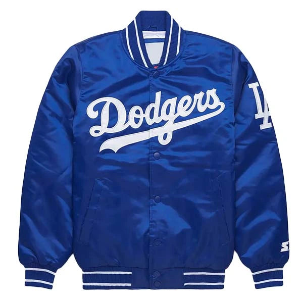 Blue jacket with 'Dodgers' logo on a white background