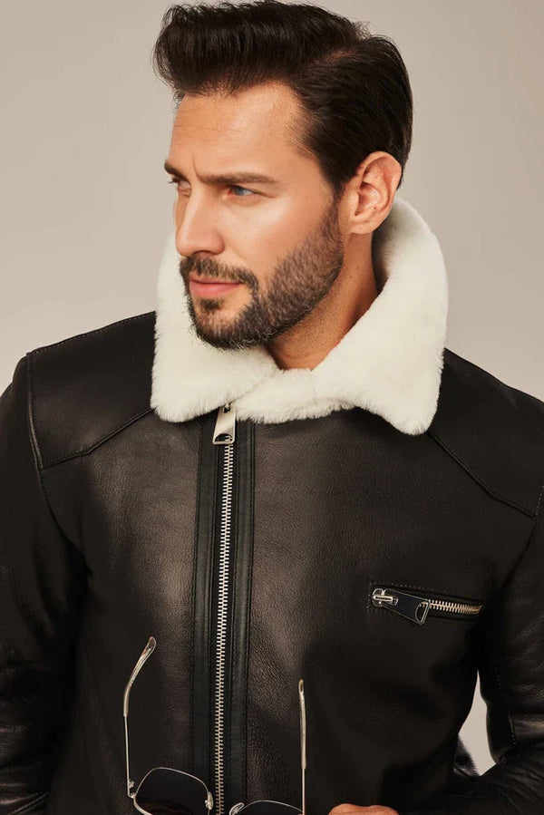 Dorian - B2 Men's Sheepskin Black Shearling Leather Jacket