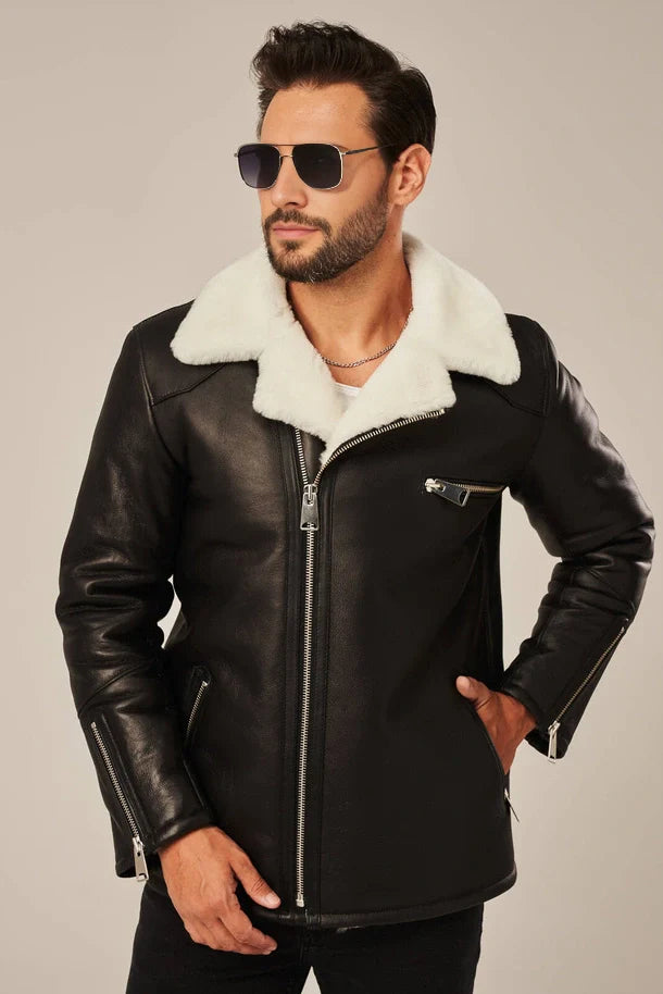 Men's B2 Sheepskin Black Shearling Leather Jacket