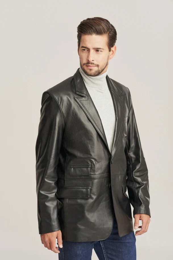 Men's Black Sheepskin Leather Blazer