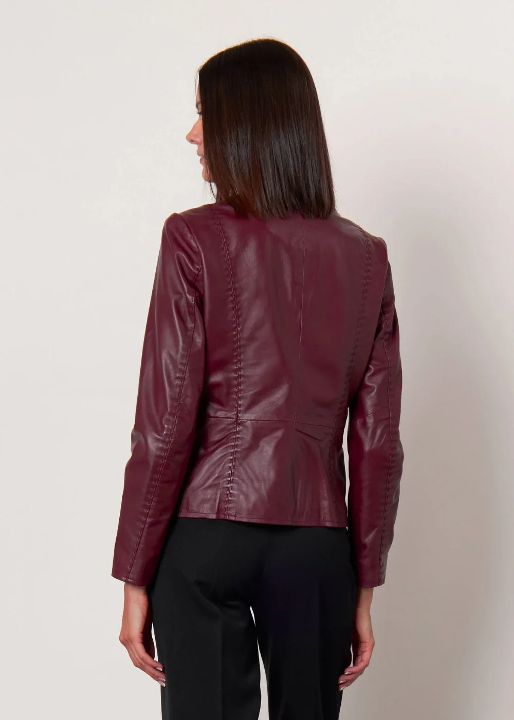 Elysia - Women’s Burgundy Leather Motorcycle Jacket