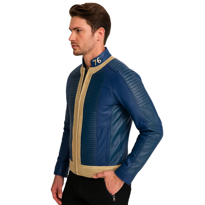 Men Fallout Blue Vault Dweller Leather Jacket