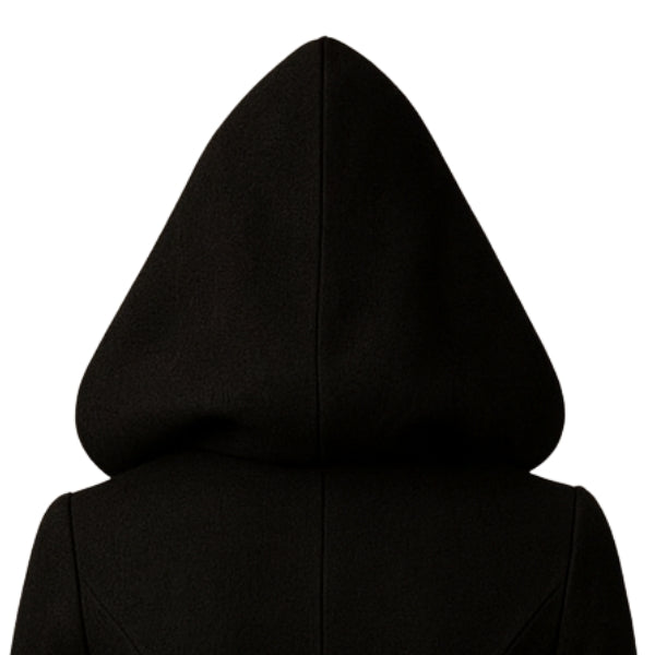 Gothic Long Black Hooded Coat – Button Down A-Line Maxi Overcoat for Women