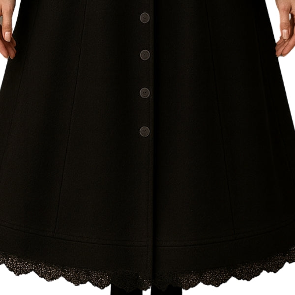 Gothic Long Black Hooded Coat – Button Down A-Line Maxi Overcoat for Women