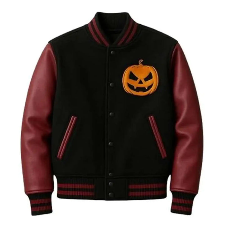 Halloween Fire Pumpkin Varsity wool Jacket