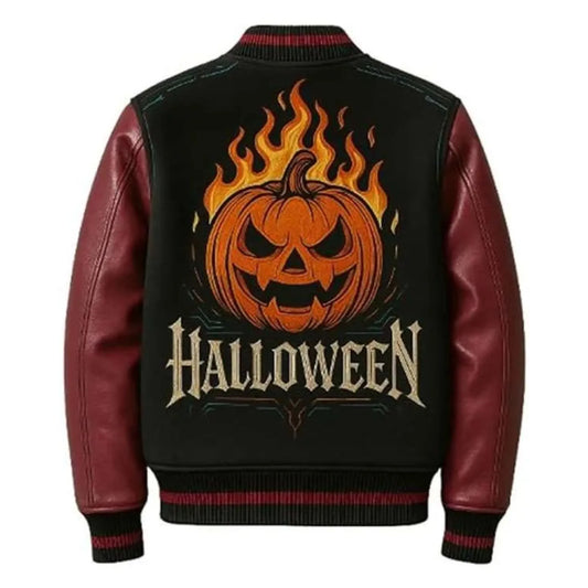 Halloween Fire Pumpkin Varsity wool Jacket