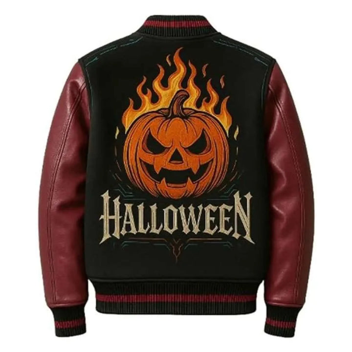 Halloween Fire Pumpkin Varsity wool Jacket
