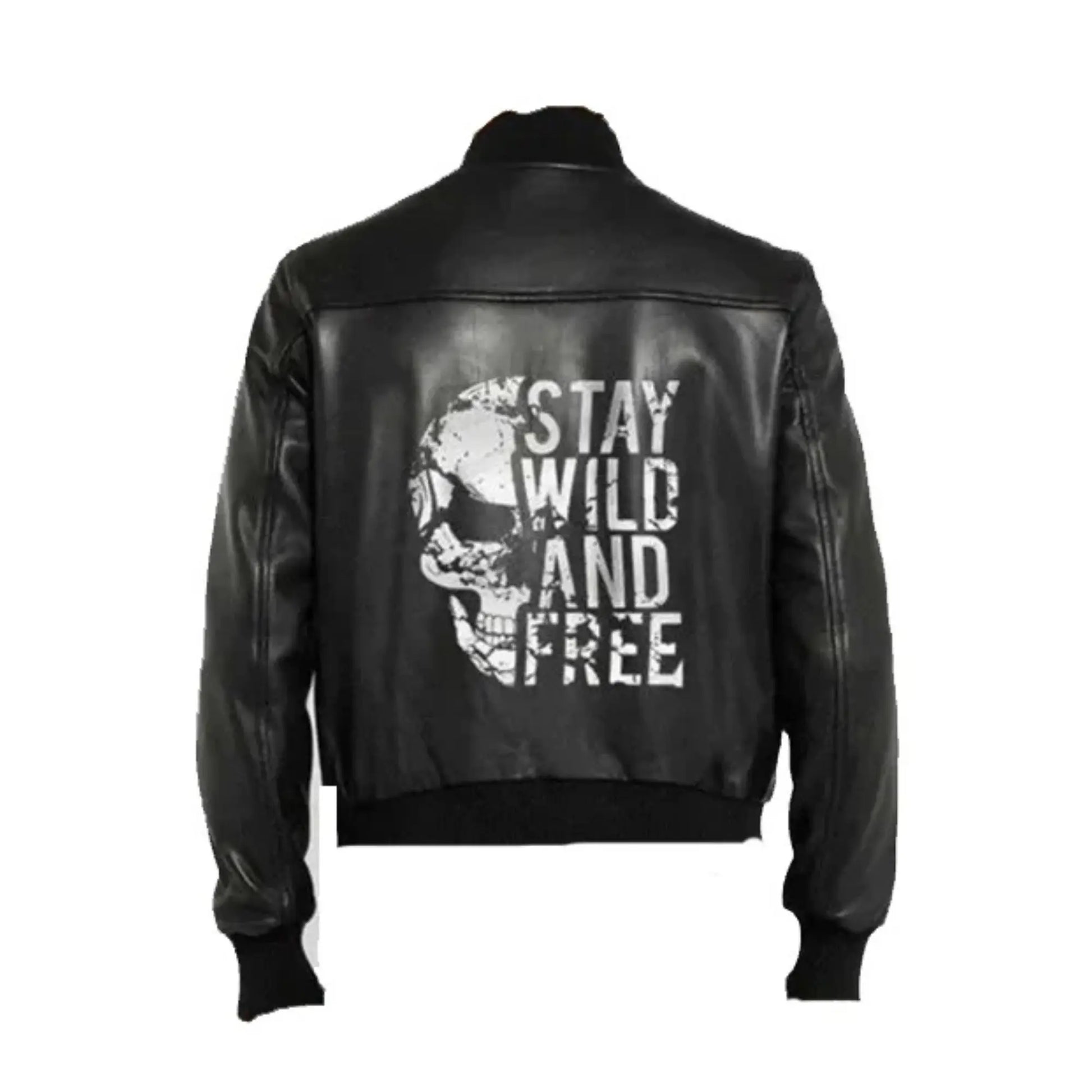 Halloween Special Stay Wild and Free Black Bomber Leather Jacket