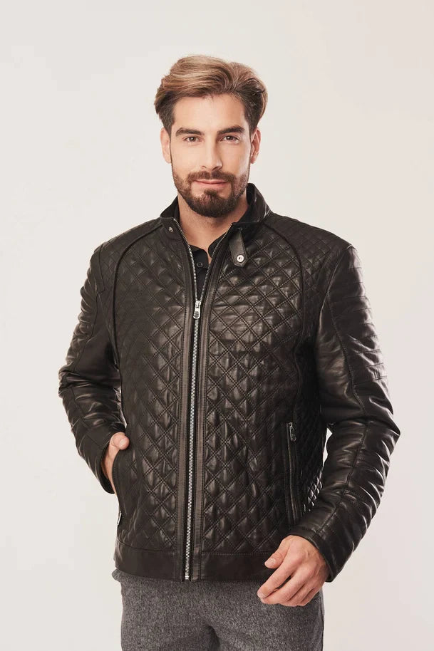 Men's Black Diamond Quilted Leather Jacket