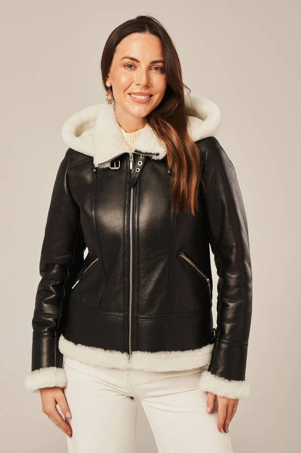 Women's Black Shearling Aviator Jacket