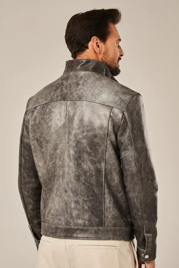 Jarex - Men’s Gray Leather Motorcycle Jacket