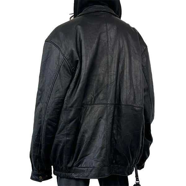 Unwind Leather Joey King Black Oversized Leather Jacket on a white background