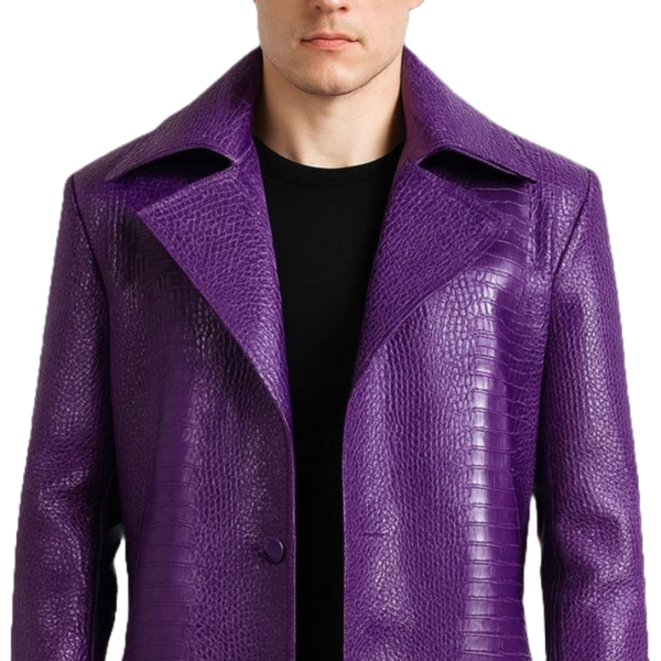 Joker Purple Crocodile Texture Leather Trench Coat