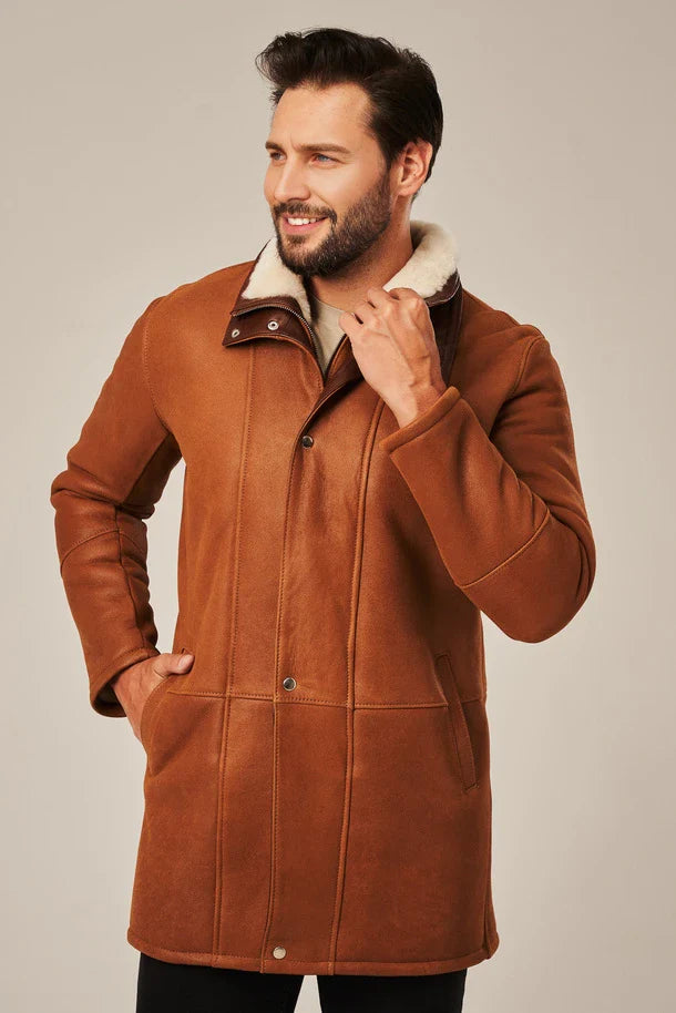 Men's Light Brown Shearling Leather Coat