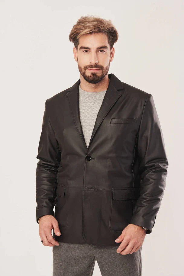 Men's Sheepskin Black Leather Blazer