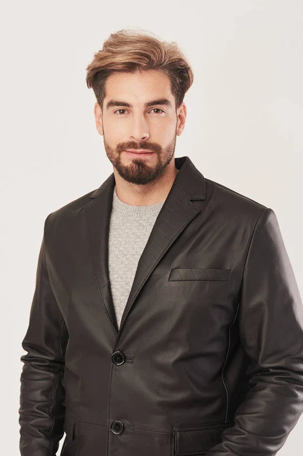 Kaelor -  Men's Sheepskin Black Leather Blazer