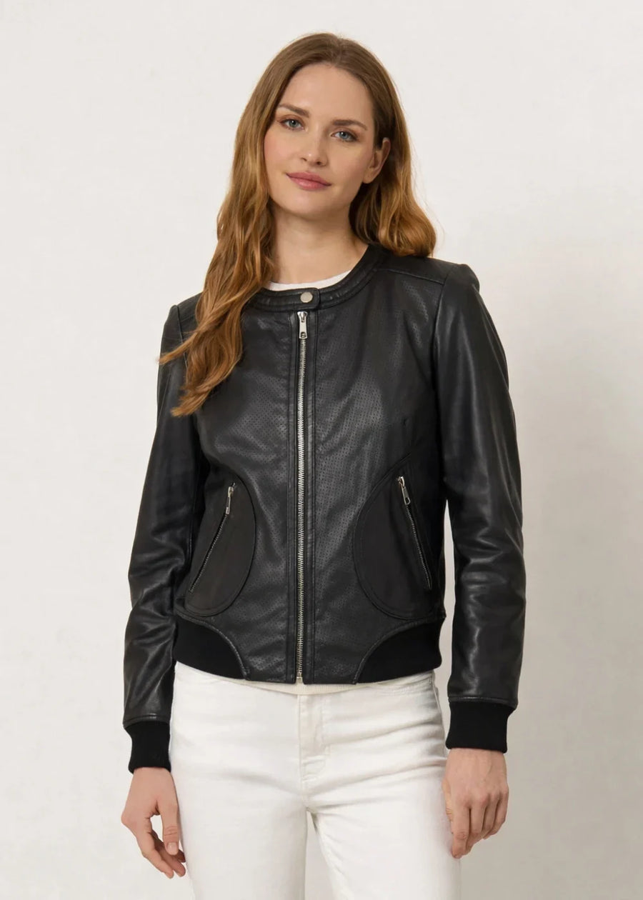 Women’s Leather Black Bomber Jacket