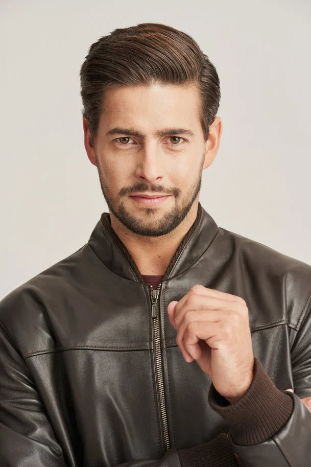 Kellan - Men's Brown Slim Fit Bomber Leather jacket