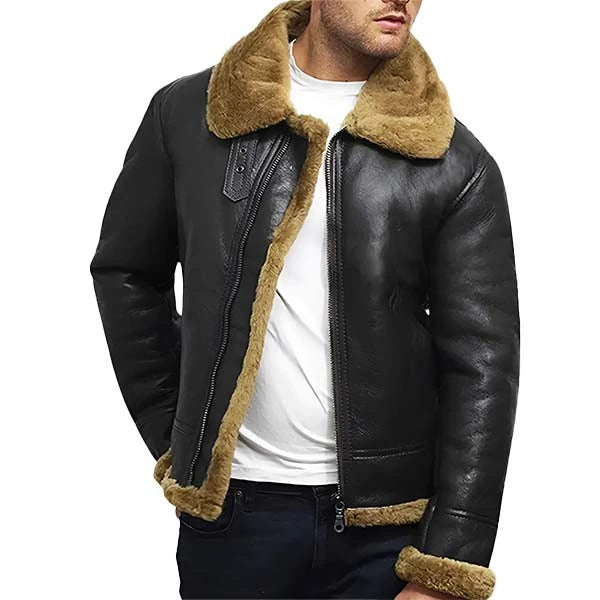 Men's Black Shearling B3 Bomber Jacket