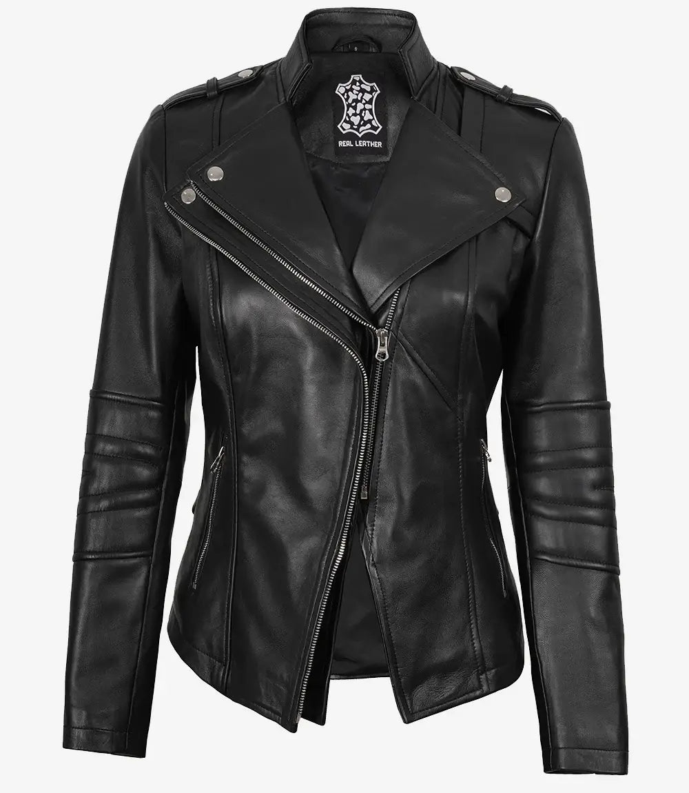 Women's Black Lambskin Leather Biker Style Jacket