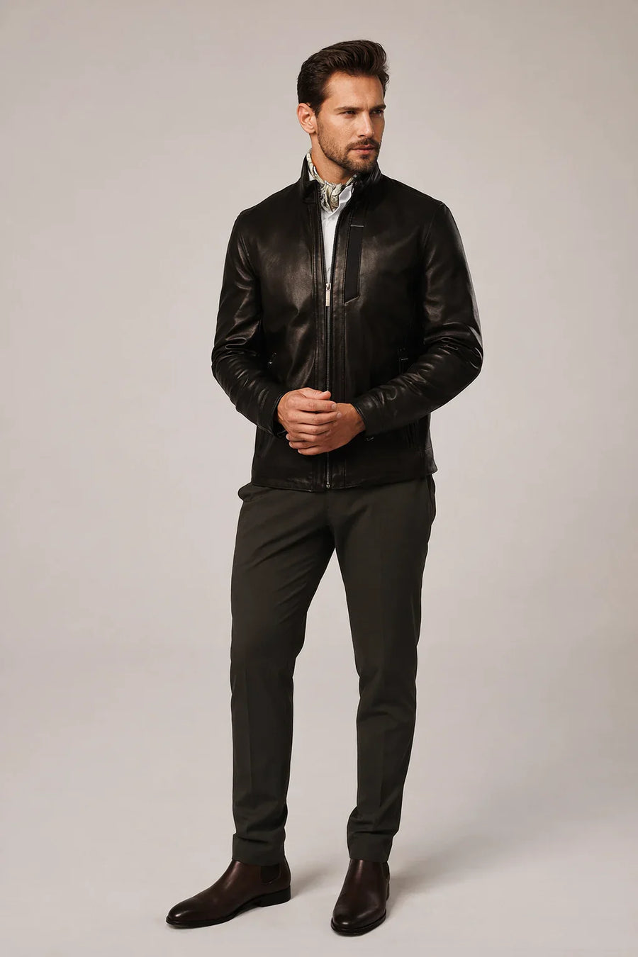 Men's Black Sheepskin Cafe Racer Jacket