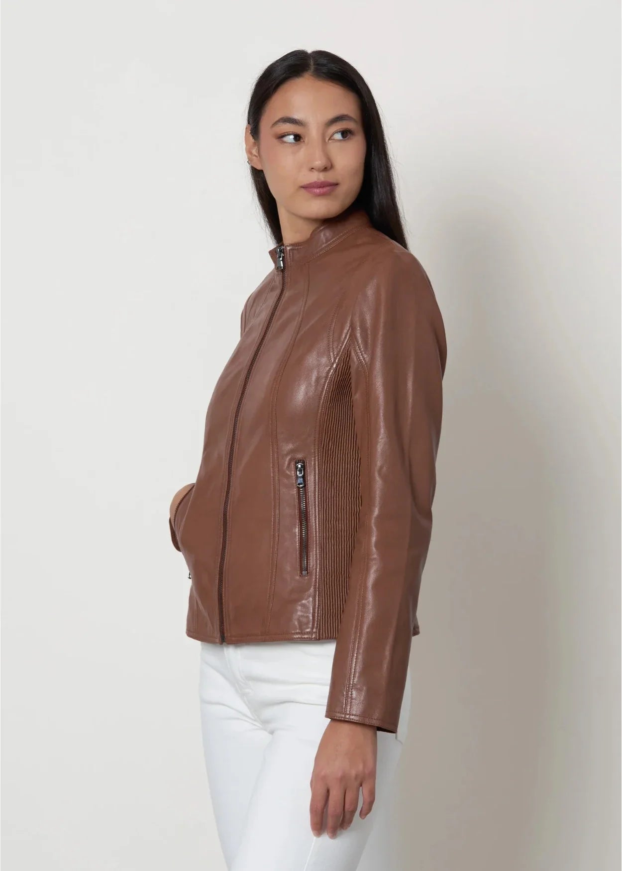 Lisa - Women’s Brown Motorcycle Leather Jacket