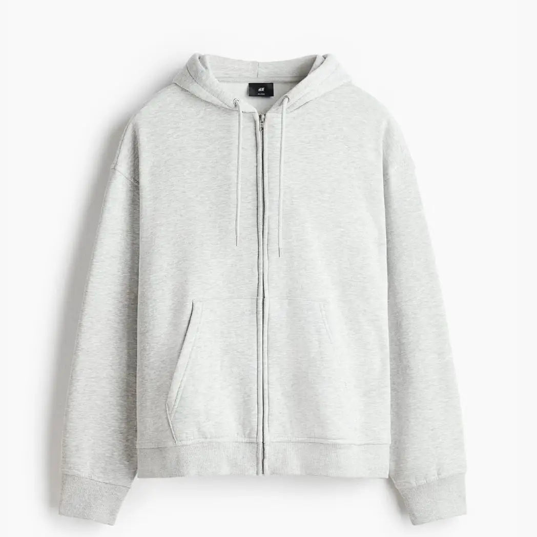 Unisex Light Grey Loose Fit Zip-Through Hoodie