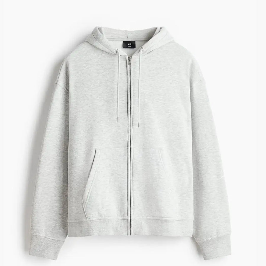 Unisex Light Grey Loose Fit Zip-Through Hoodie