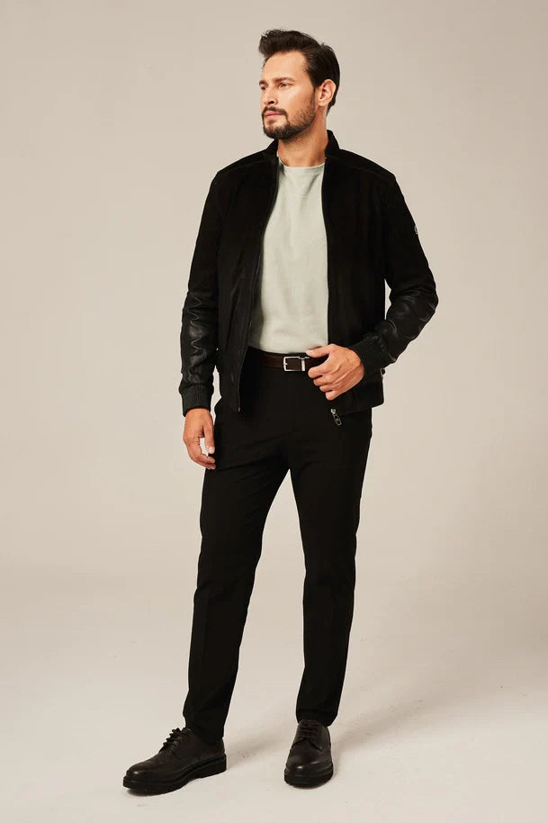 Mael - Men's Black Rub Off Leather Bomber Jacket