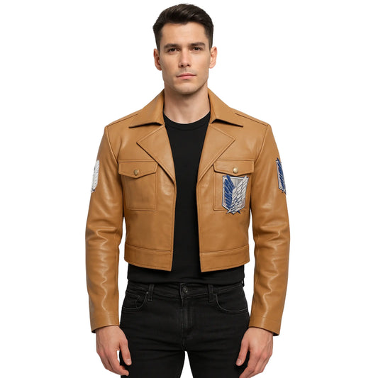 Mens Attack on Titan Brown Leather Jacket