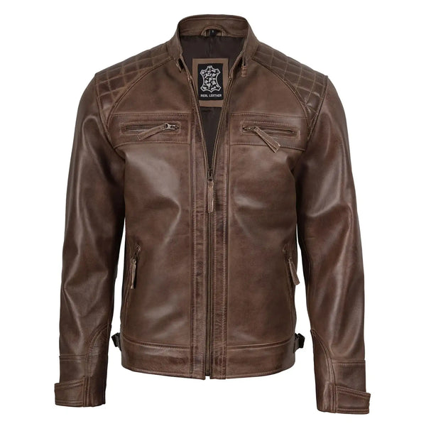 Brown leather jacket on a white background