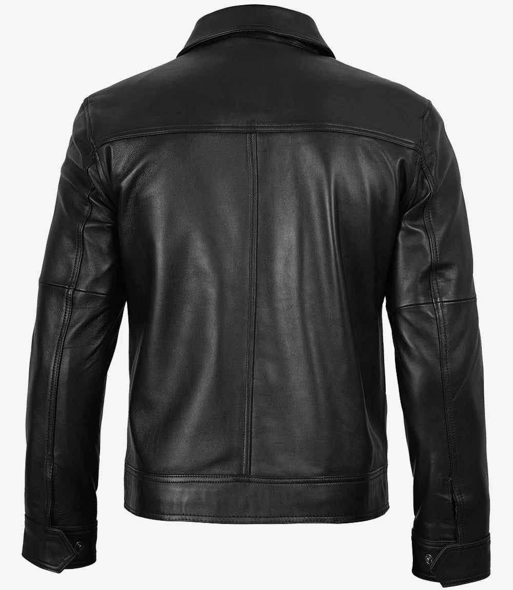 Men Sheepskin Leather Black Harrington Jacket