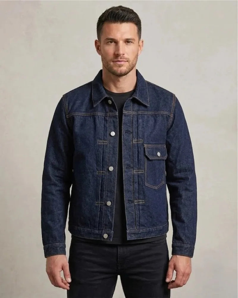 Men Slim fit Dark Blue Rigid Denim Jacket