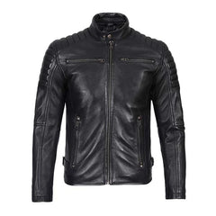 Unwind Leather Men Black Motorcycle Padded Leather Jacket on a white background